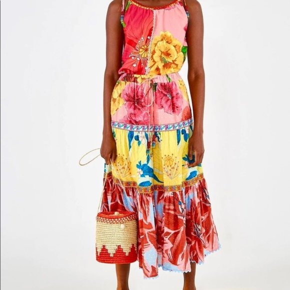 Farm Rio Mixed Garden Maxi Skirt Tropical sz S